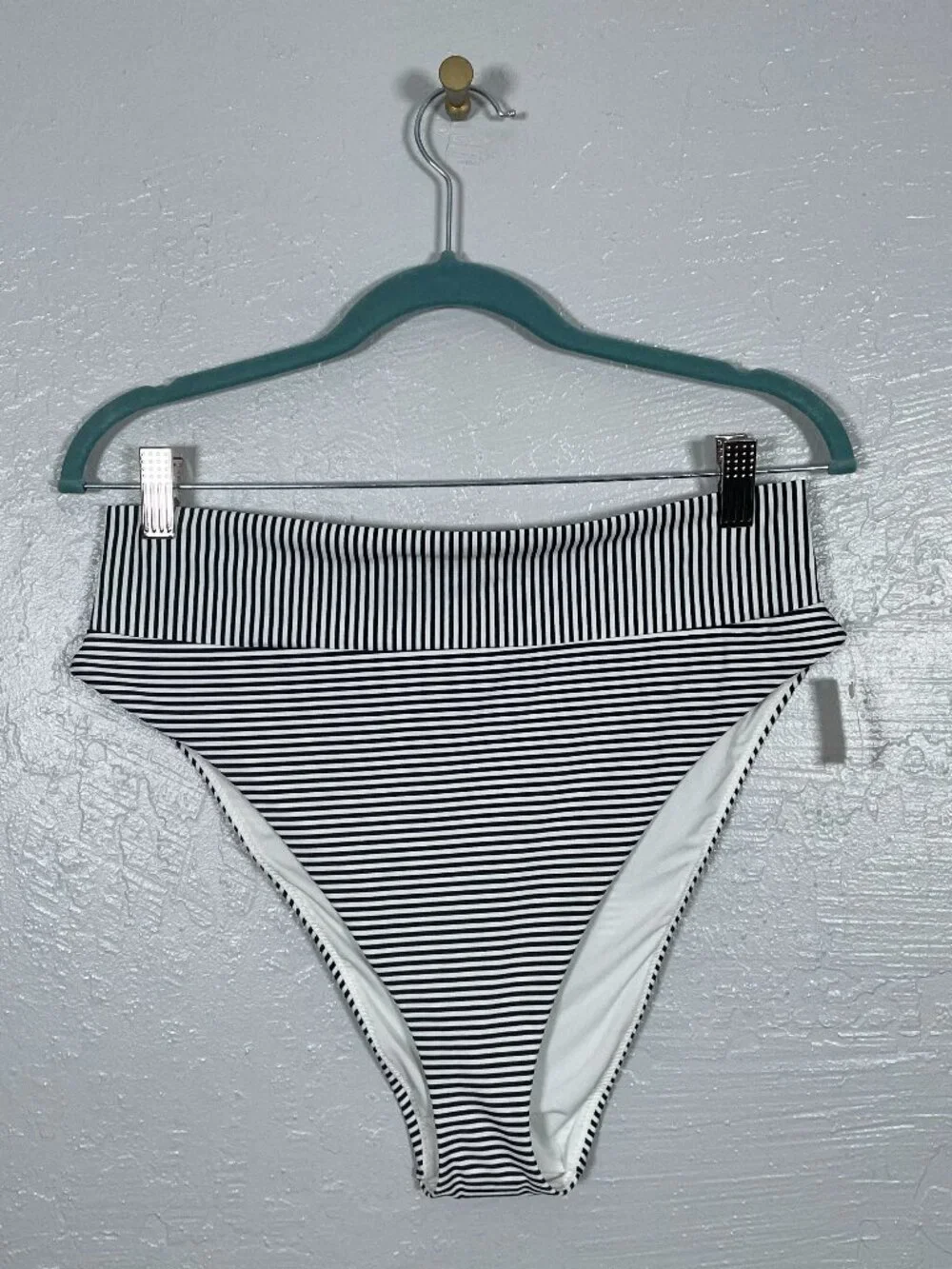 Aerie Women XL Black White Stripe High Cut Cheeky Bikini Bottoms Swim Summer